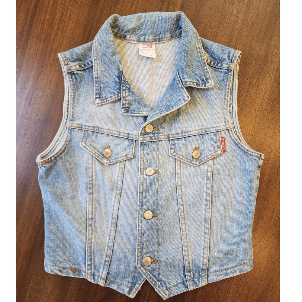 🔥VTG Bongo Denim Vest Light Wash 80s Cropped Jean Jacket. Y2K BOHO  STREETWEAR